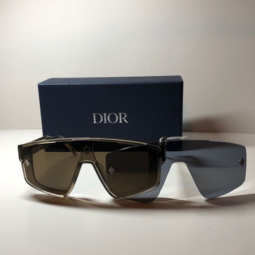 Dior CD Diamond M1U 40134U-L Men’s Mask Shield Sunglass Transparent Taupe Brown - Picture 13 of 14